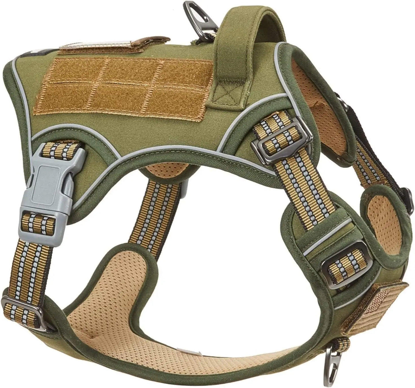 Tactical No-Pull Dog Harness with Handle, Reflective Adjustable Training Vest Green Xs(Neck:11-12.5", Chest:14-20")