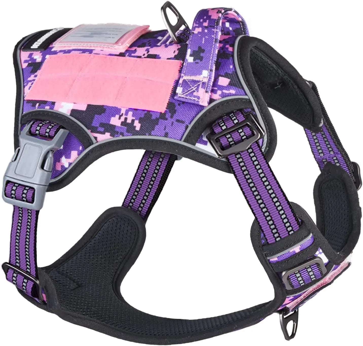 Tactical No-Pull Dog Harness with Handle, Reflective Adjustable Training Vest Purple Camo Xs(Neck:10-12", Chest:12-21")
