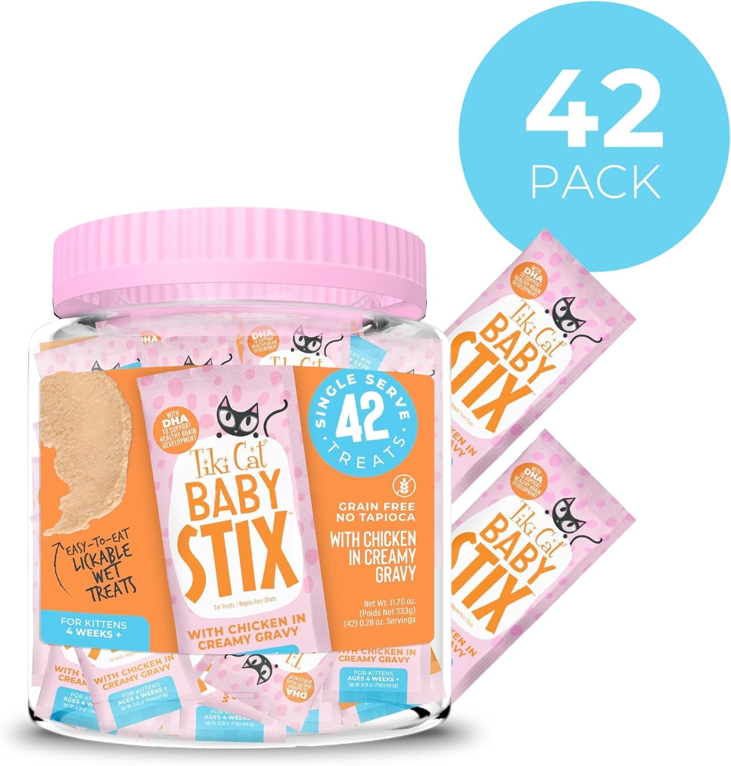 Tiki Cat Kitten Lickable Treats Chicken Gravy Baby Stix Wet Treats 42 Count