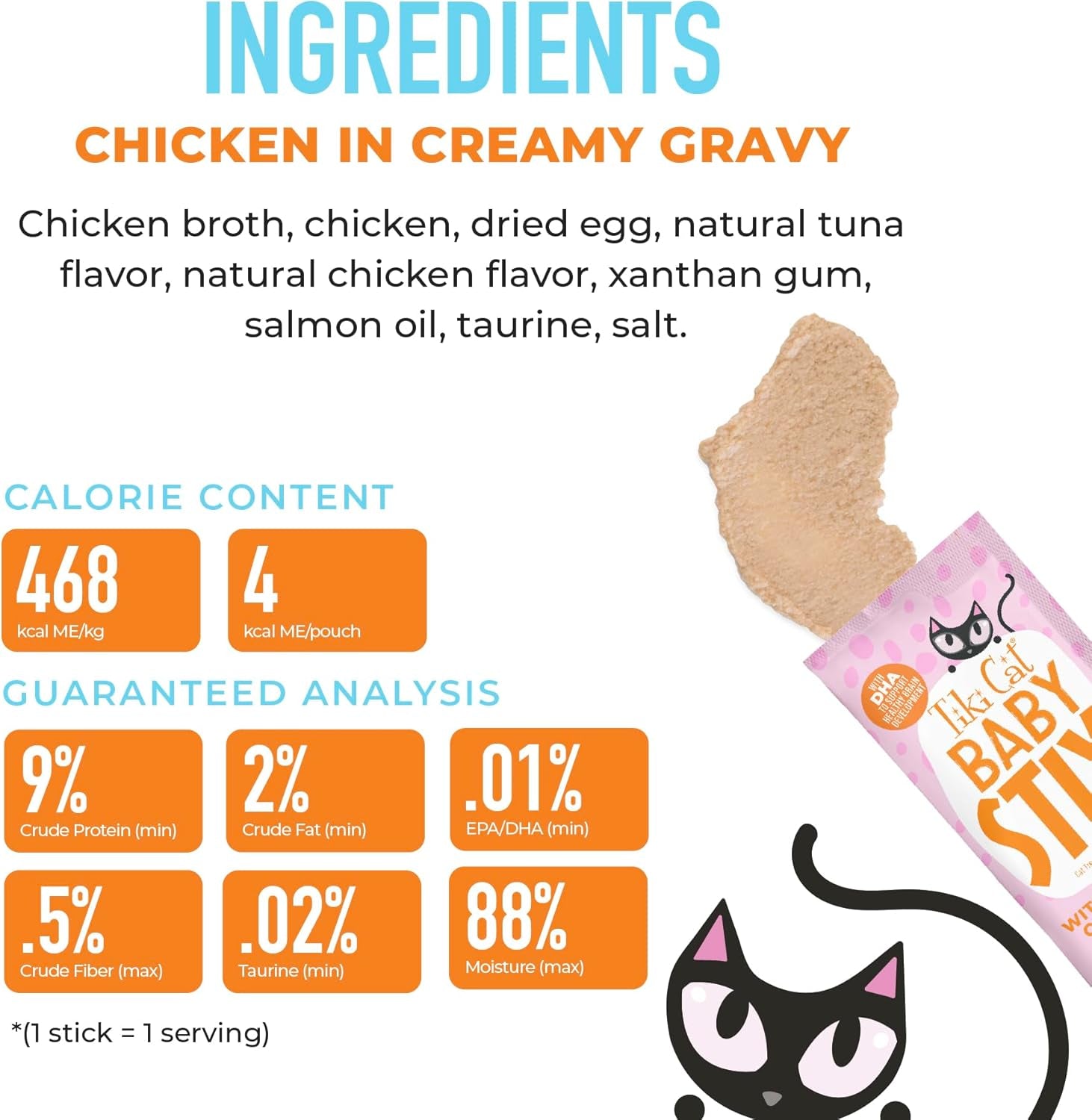 Tiki Cat Kitten Lickable Treats Chicken Gravy Baby Stix Wet Treats 42 Count