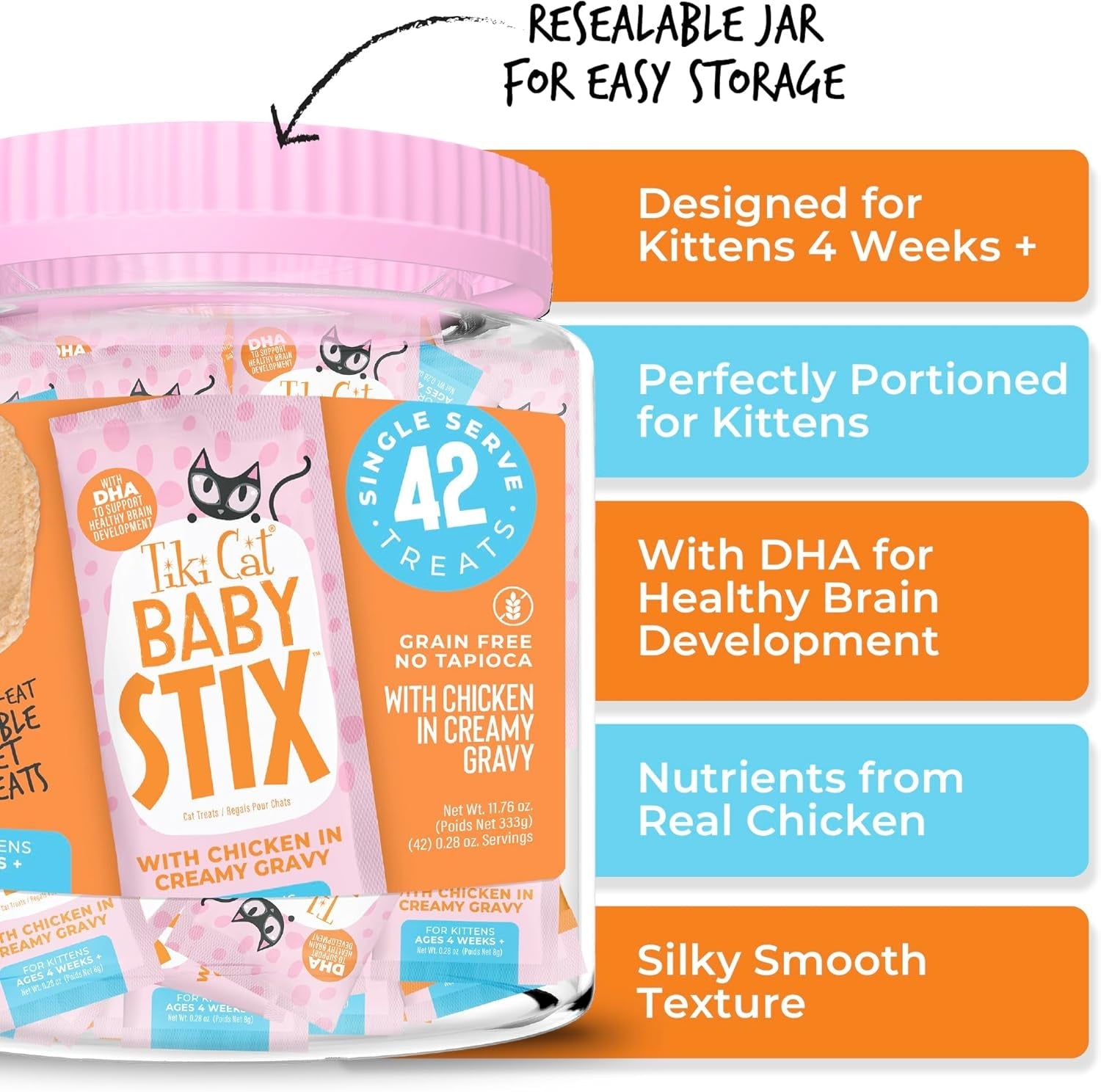 Tiki Cat Kitten Lickable Treats Chicken Gravy Baby Stix Wet Treats 42 Count