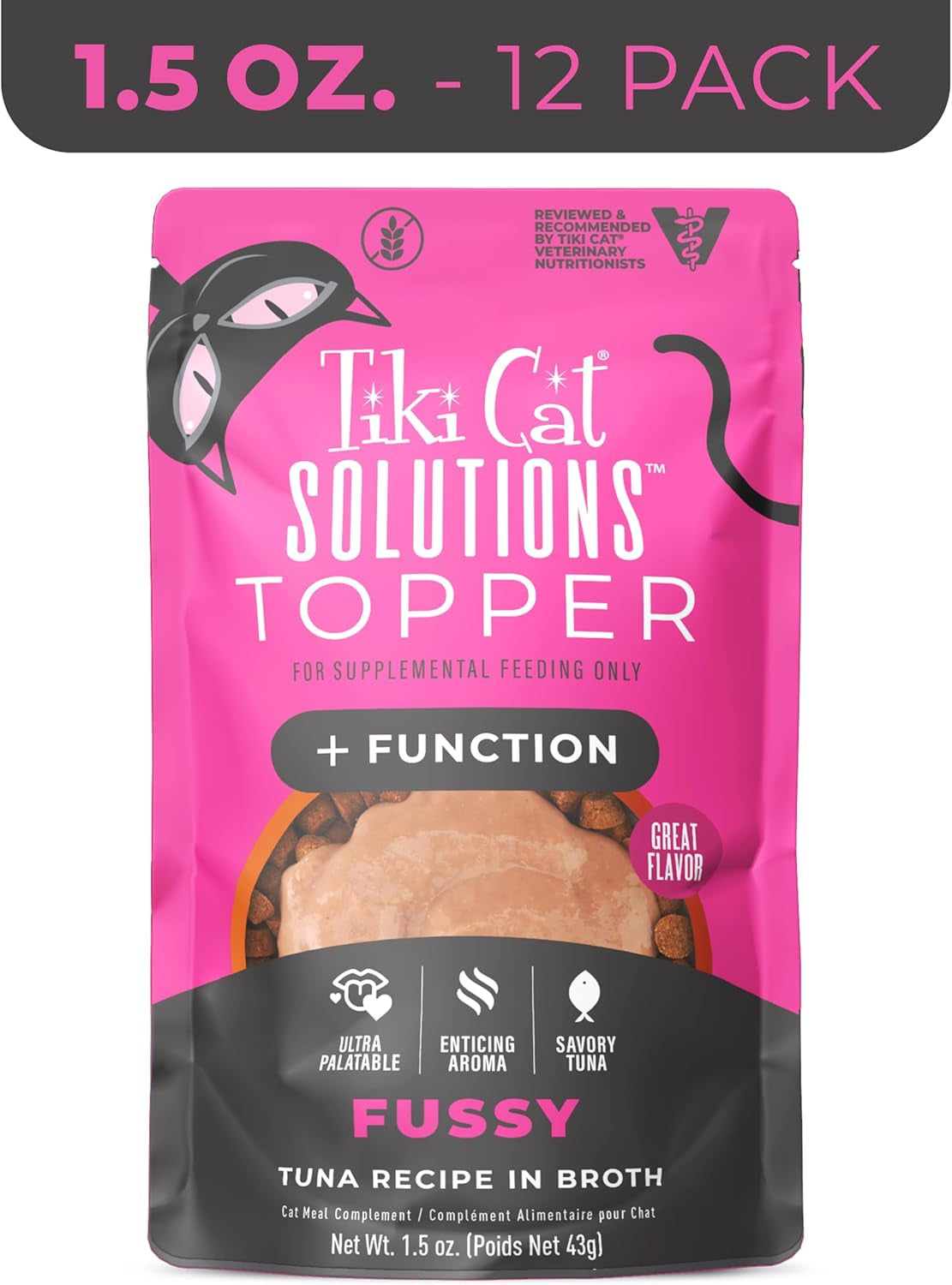 Tiki Cat Solutions Topper Multipack, Fussy, Tuna Recipe in Broth, 1.5 Oz. Pouch (12 Pack)