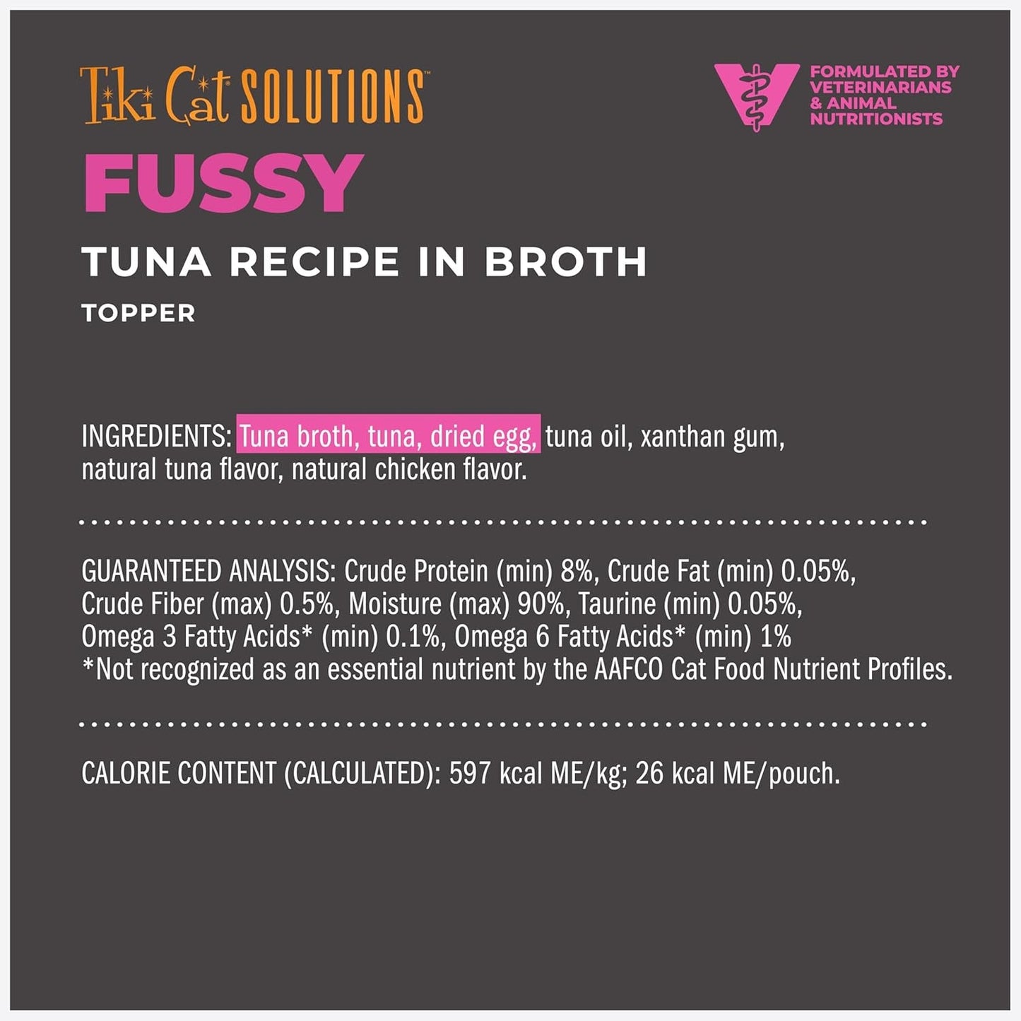Tiki Cat Solutions Topper Multipack, Fussy, Tuna Recipe in Broth, 1.5 Oz. Pouch (12 Pack)