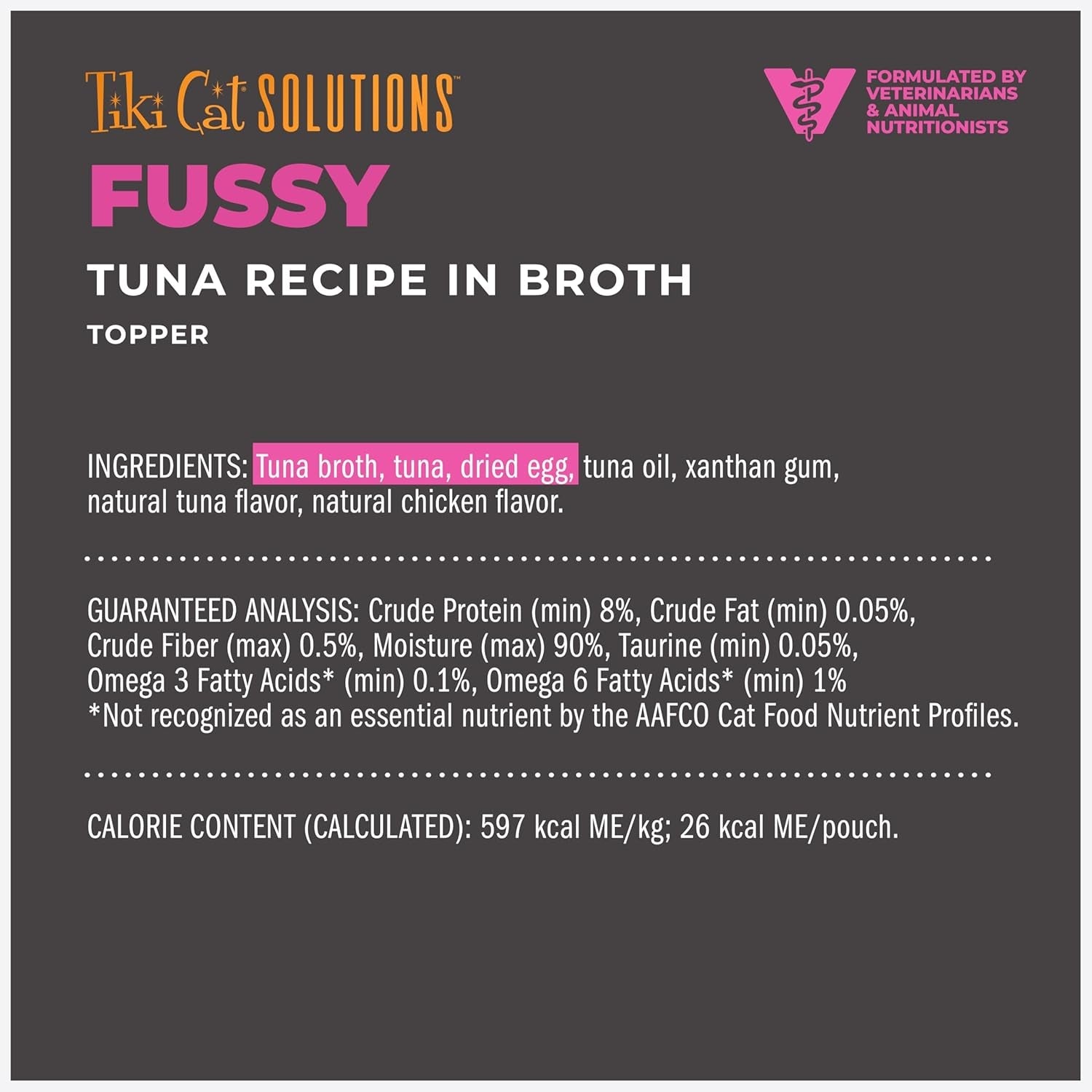 Tiki Cat Solutions Topper Multipack, Fussy, Tuna Recipe in Broth, 1.5 Oz. Pouch (12 Pack)