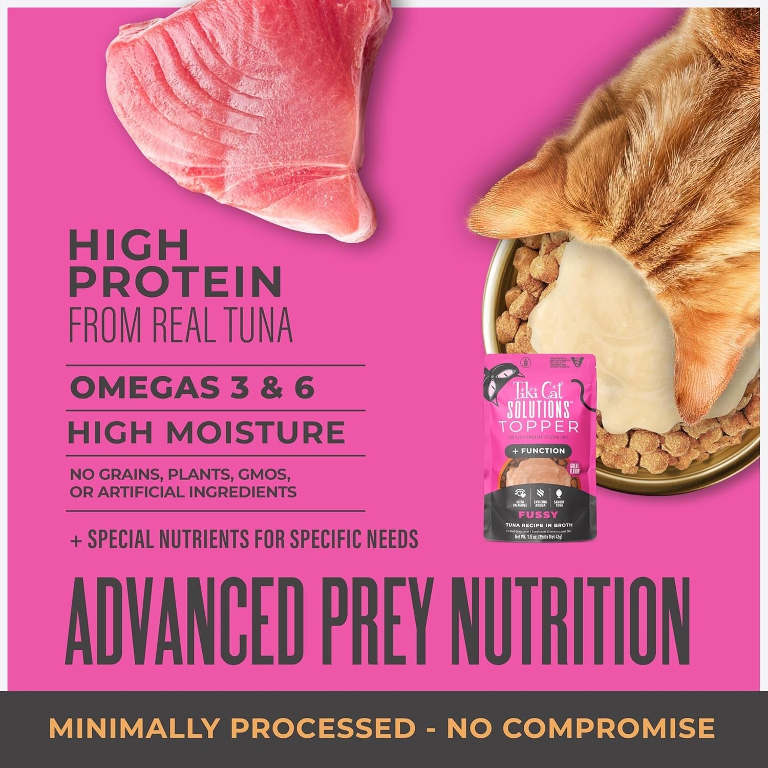 Tiki Cat Solutions Topper Multipack, Fussy, Tuna Recipe in Broth, 1.5 Oz. Pouch (12 Pack)