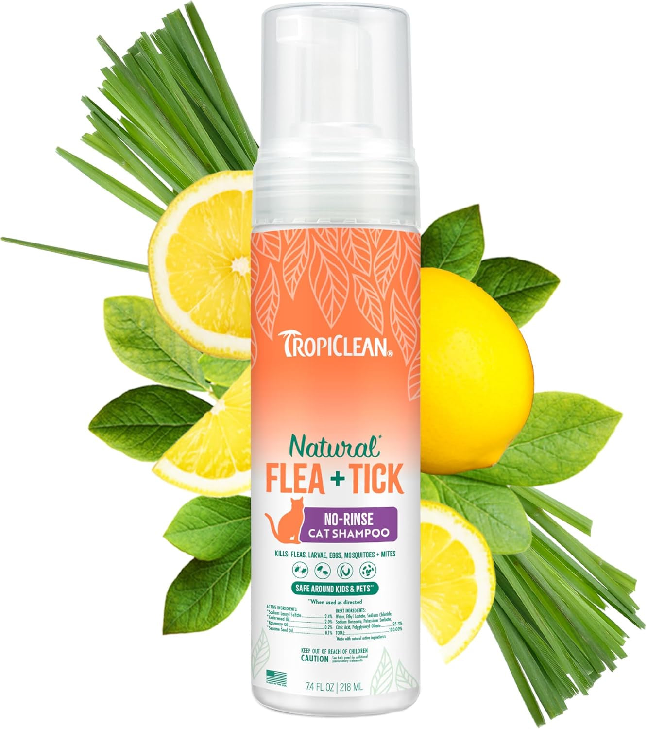 TropiClean Cat Flea Tick Waterless Shampoo Natural Treatment 7.4oz USA Default Title
