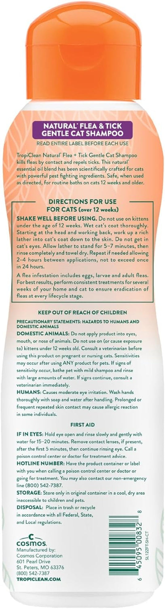 TropiClean Flea & Tick Cat Shampoo Natural Gentle Prevention 12oz USA Made