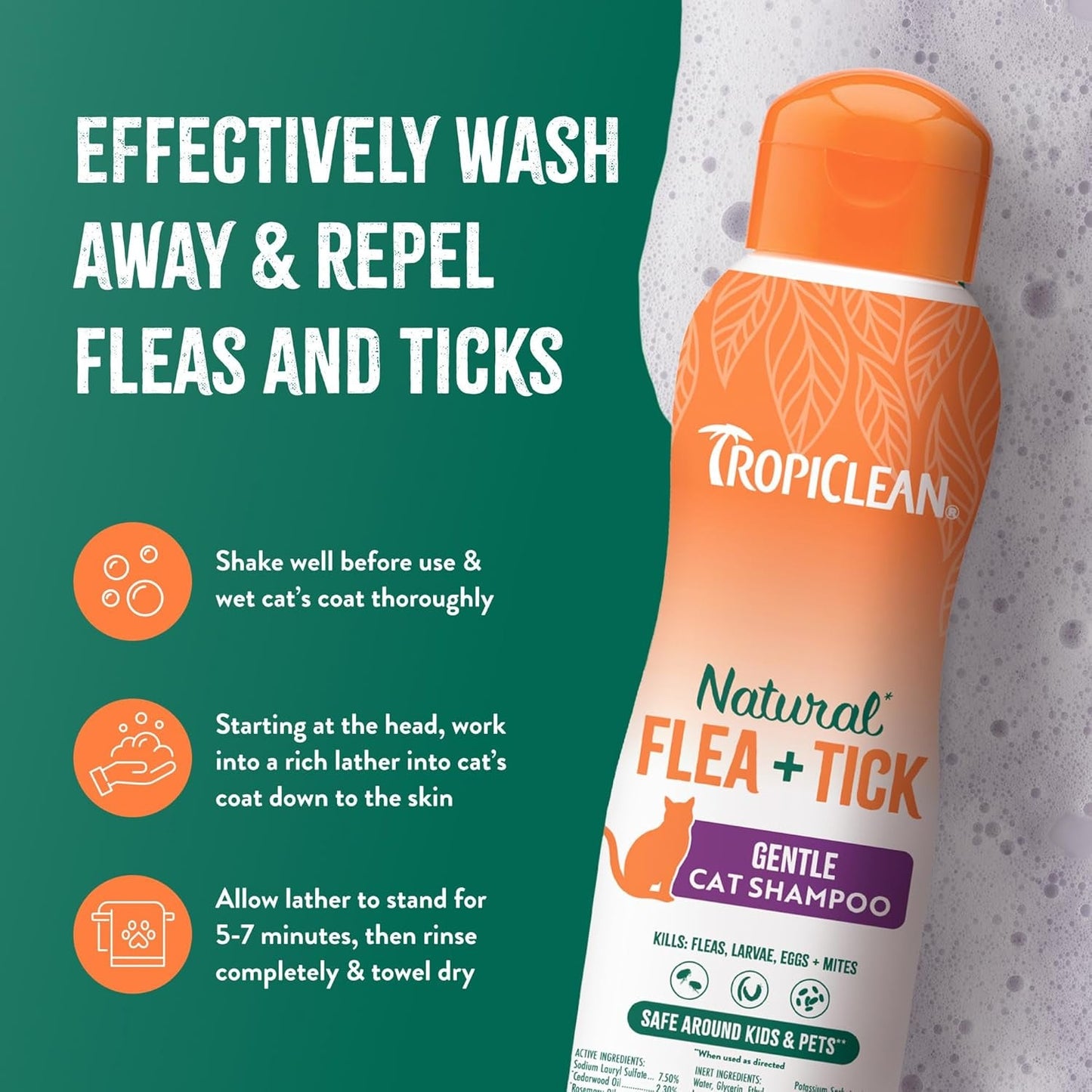 TropiClean Flea & Tick Cat Shampoo Natural Gentle Prevention 12oz USA Made