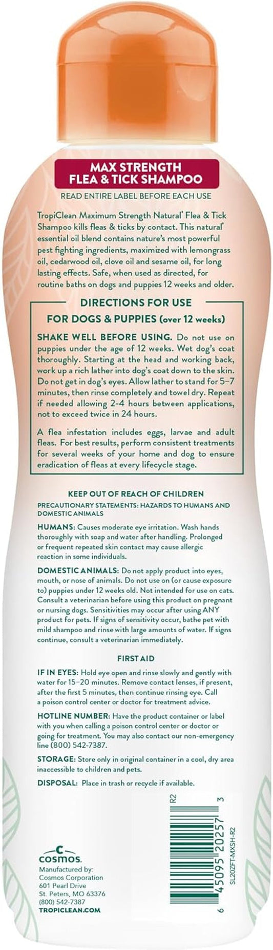TropiClean Flea & Tick Dog Shampoo Natural Max Strength Treatment 20oz USA