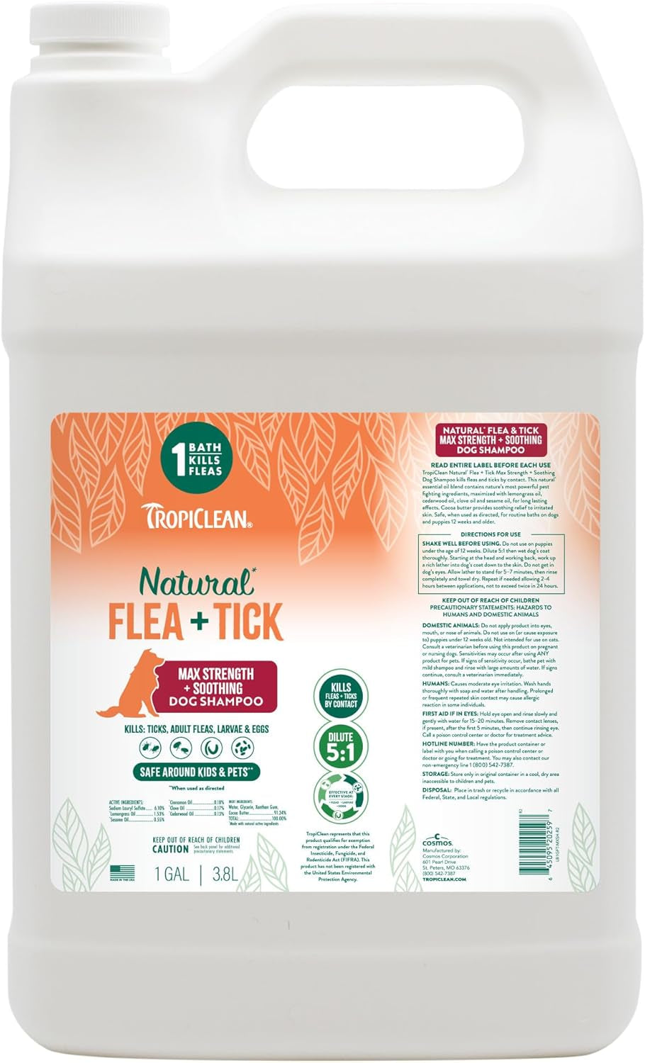 TropiClean Flea & Tick Dog Shampoo Natural Max Strength Treatment 20oz USA