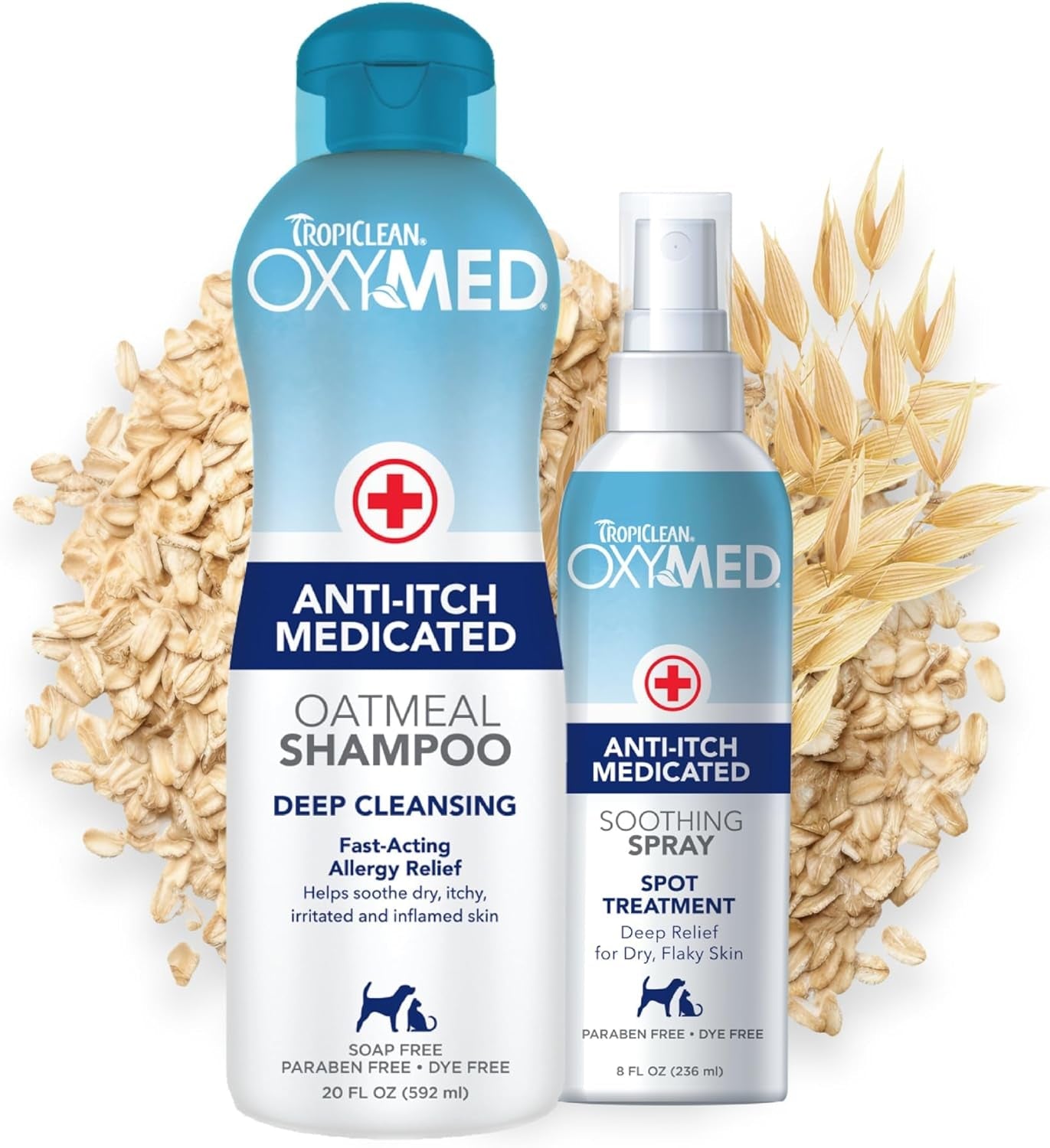 TropiClean OxyMed Medicated Dog & Cat Shampoo Conditioner BundleItchy Skin 20oz Relief Spray Soothing Shampoo