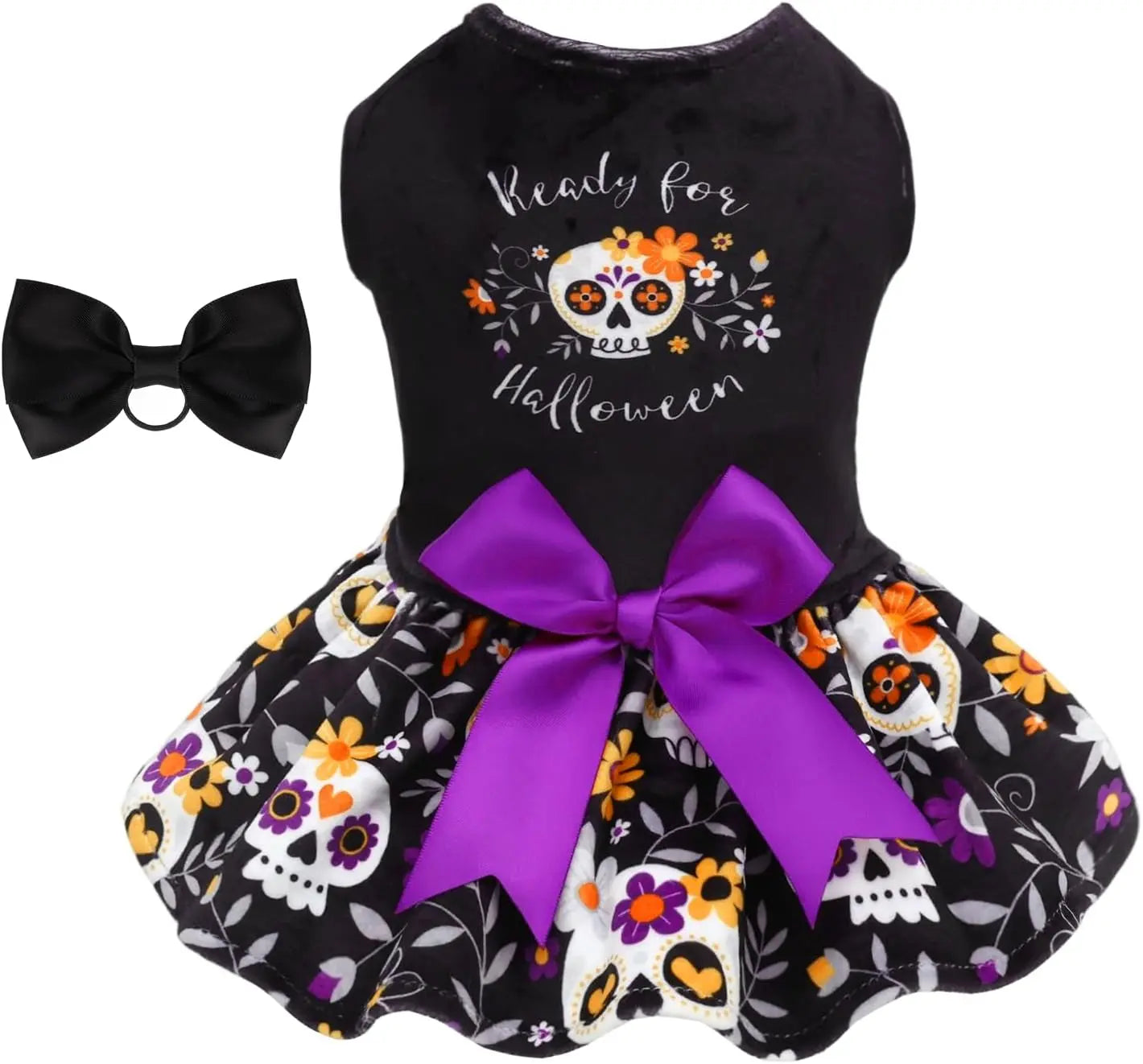 Velvet Dog Birthday and Holiday Dress For Small Dogs Puppy Holiday Skirt XXS–L A05-Ready For Halloween X-Small