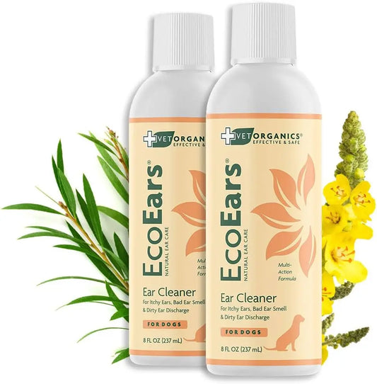 Vet Organics EcoEars Natural Dog Ear Cleaner 8oz, Multi-Action Formula 2-Pack 8 Oz (2-Pack)