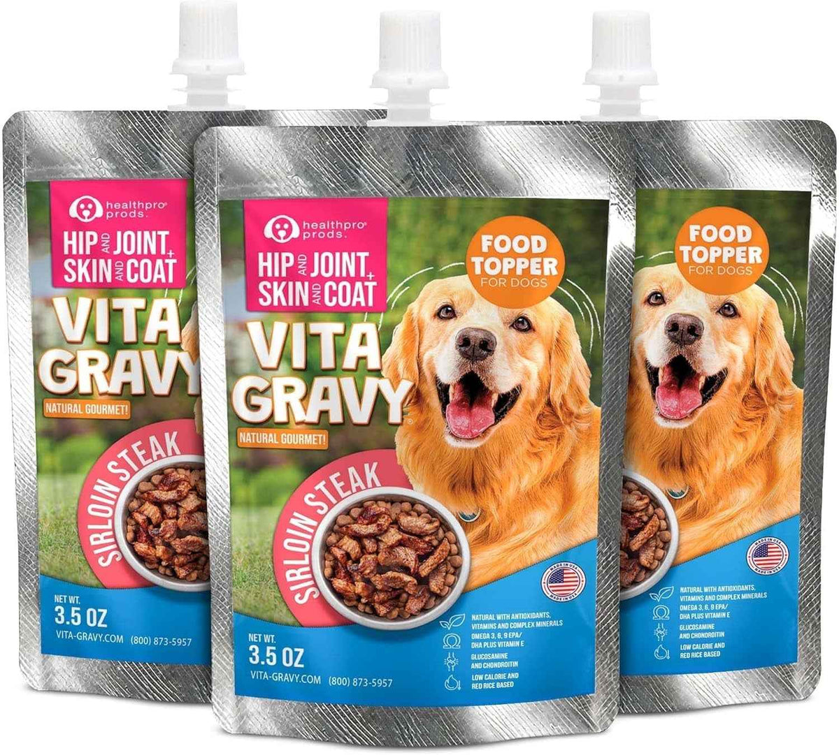 Dog Food Topper Gravy Steak Chicken Omega Joint Skin Support 3 Pack