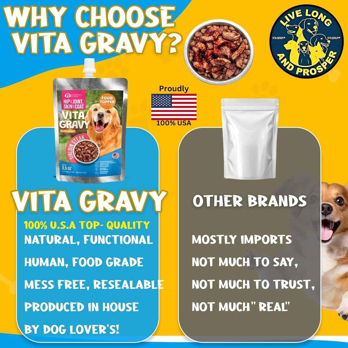 Dog Food Topper Gravy Steak Chicken Omega Joint Skin Support 3 Pack