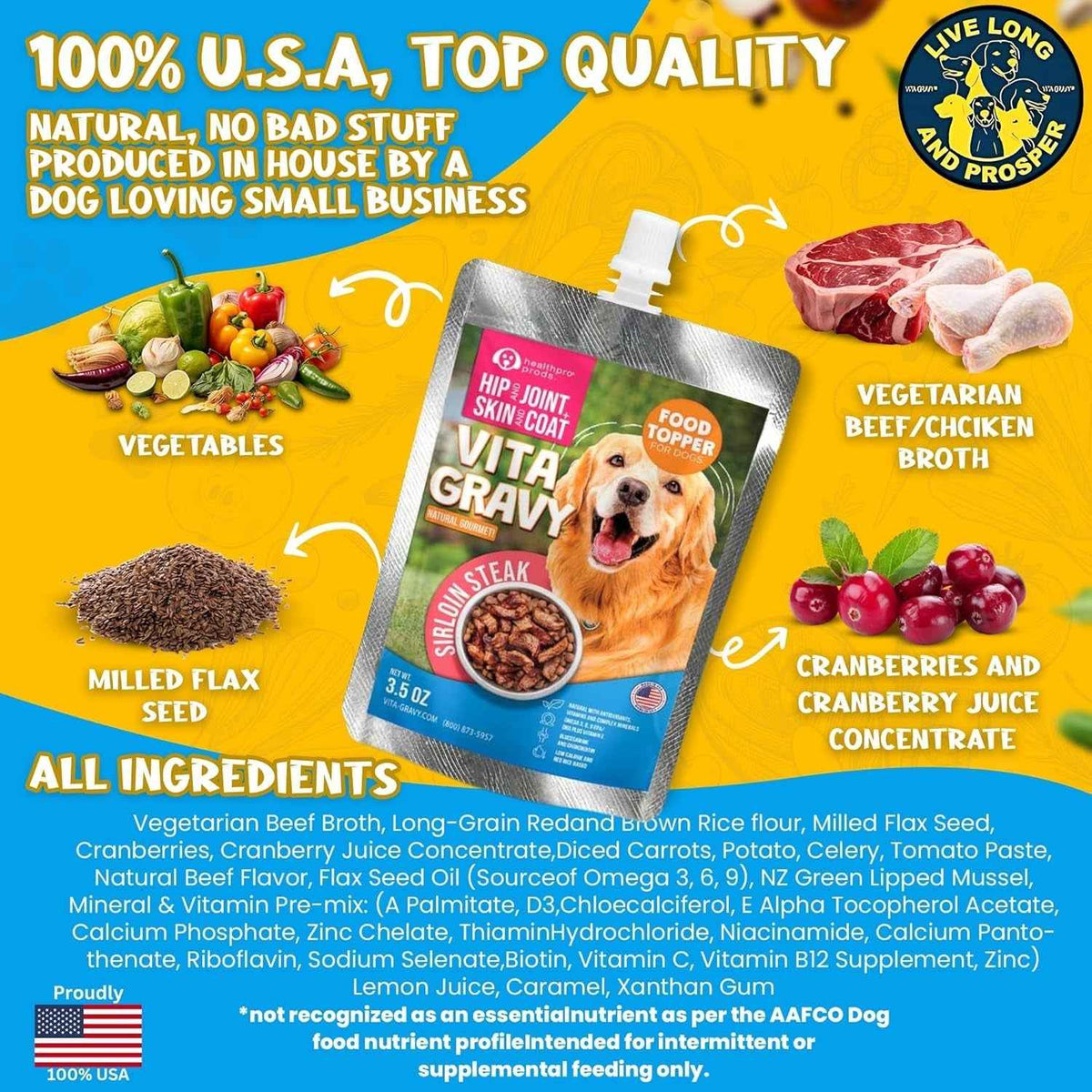 Dog Food Topper Gravy Steak Chicken Omega Joint Skin Support 3 Pack