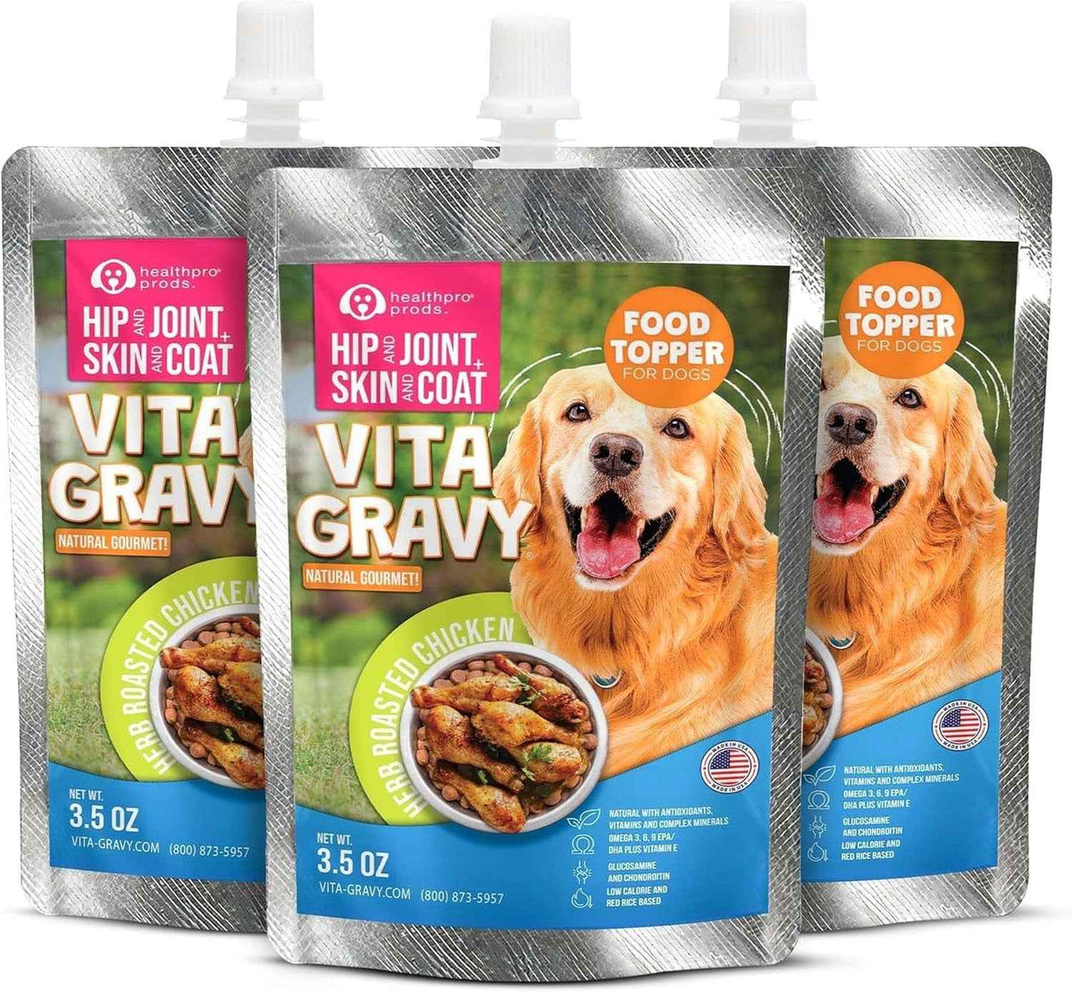 Dog Food Topper Gravy Steak Chicken Omega Joint Skin Support 3 Pack