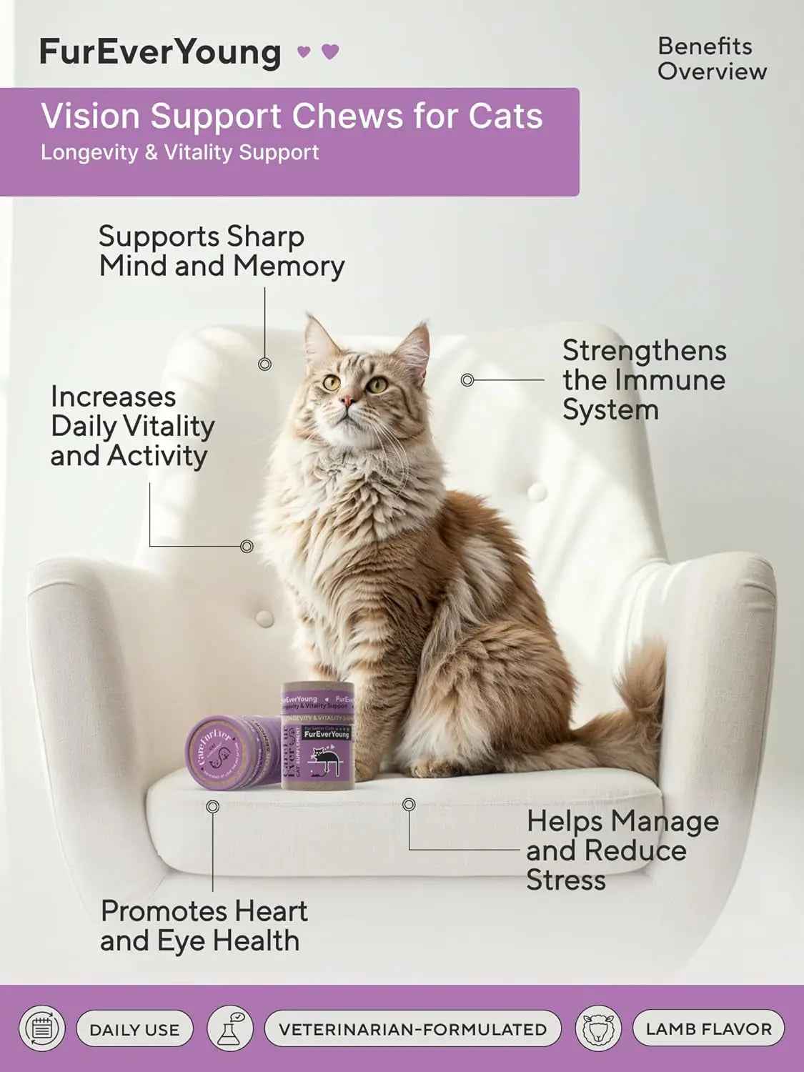 Senior Cat Vitamin Treats Taurine DHA Brain Vision Immune Support 30 Ct