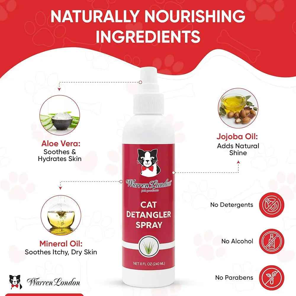 Warren London Fragrance-Free Cat Detangler Spray – Leave-In Conditioner 8oz