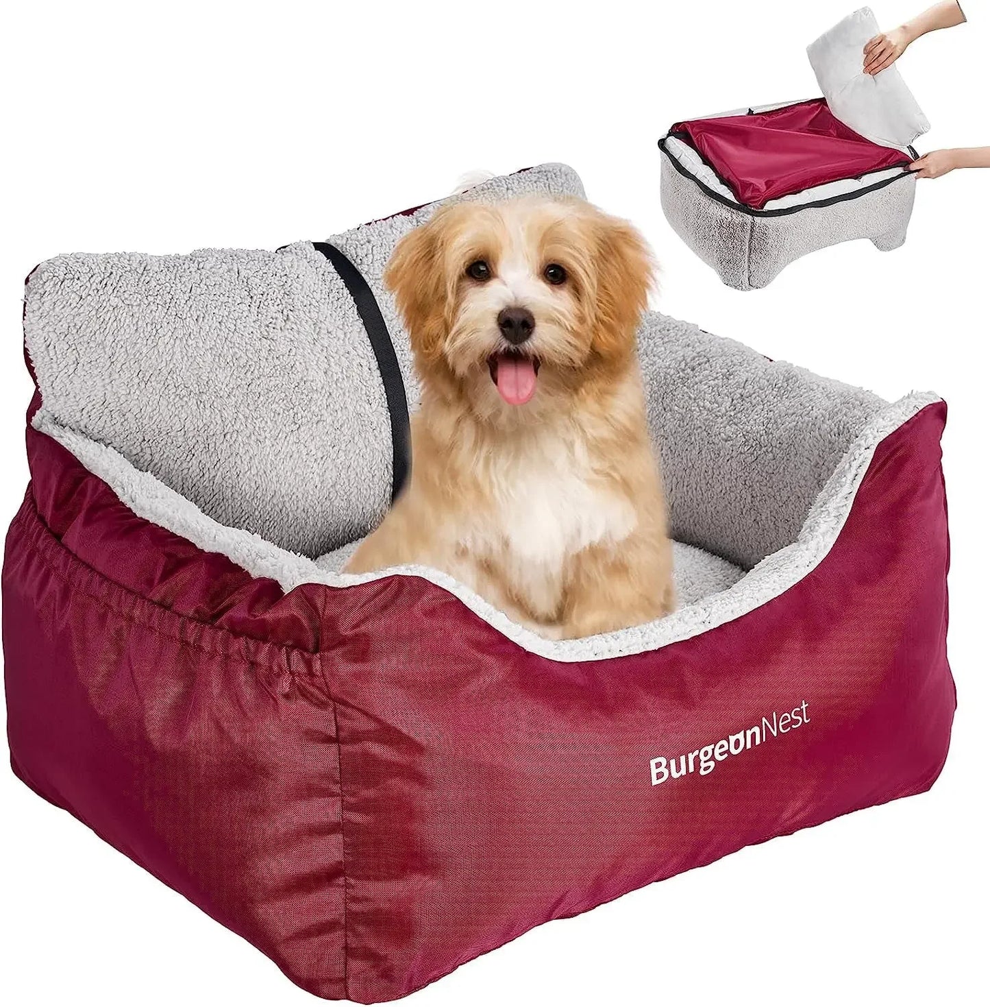 Washable Pet Car Seat Booster for Small Dogs & Cats, Oxford Fabric Red Small