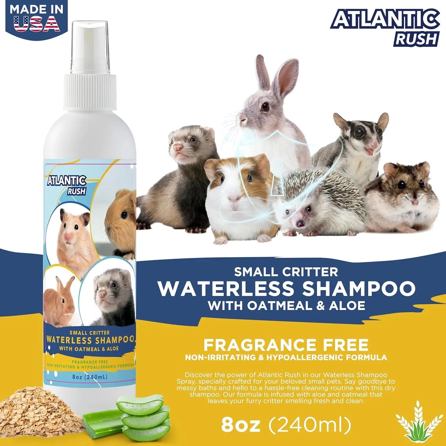 Waterless Small Pet Shampoo No Rinse Guinea Pig Rabbit Ferret 8oz Gentle