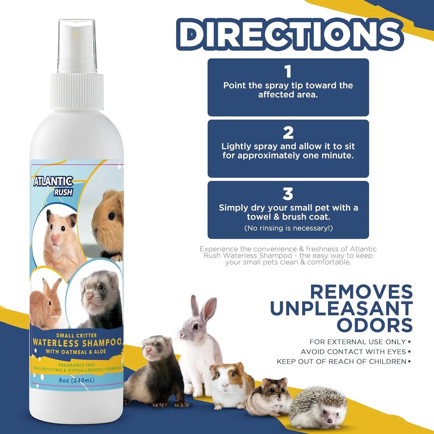 Waterless Small Pet Shampoo No Rinse Guinea Pig Rabbit Ferret 8oz Gentle