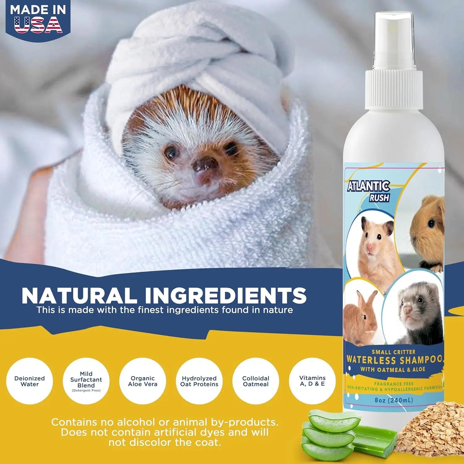 Waterless Small Pet Shampoo No Rinse Guinea Pig Rabbit Ferret 8oz Gentle