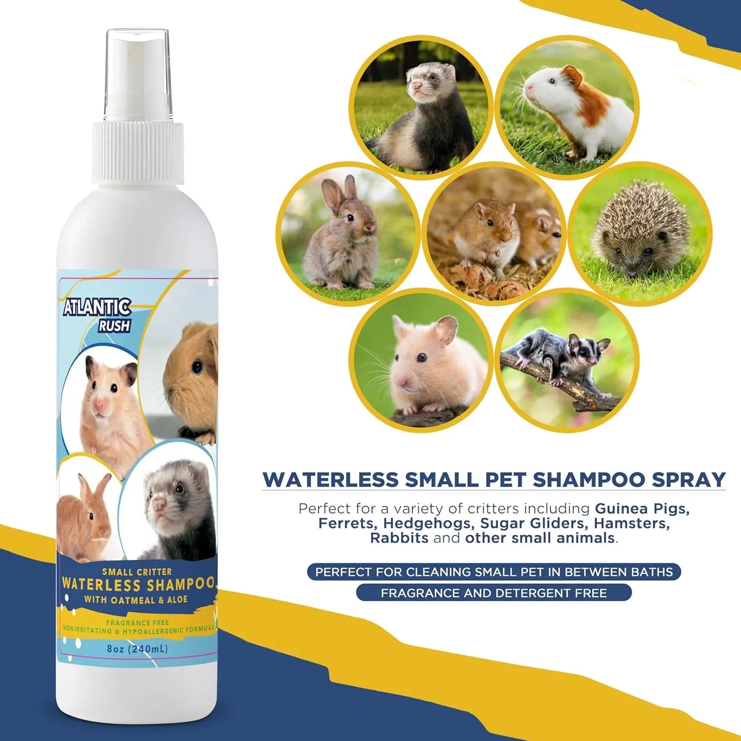 Waterless Small Pet Shampoo No Rinse Guinea Pig Rabbit Ferret 8oz Gentle
