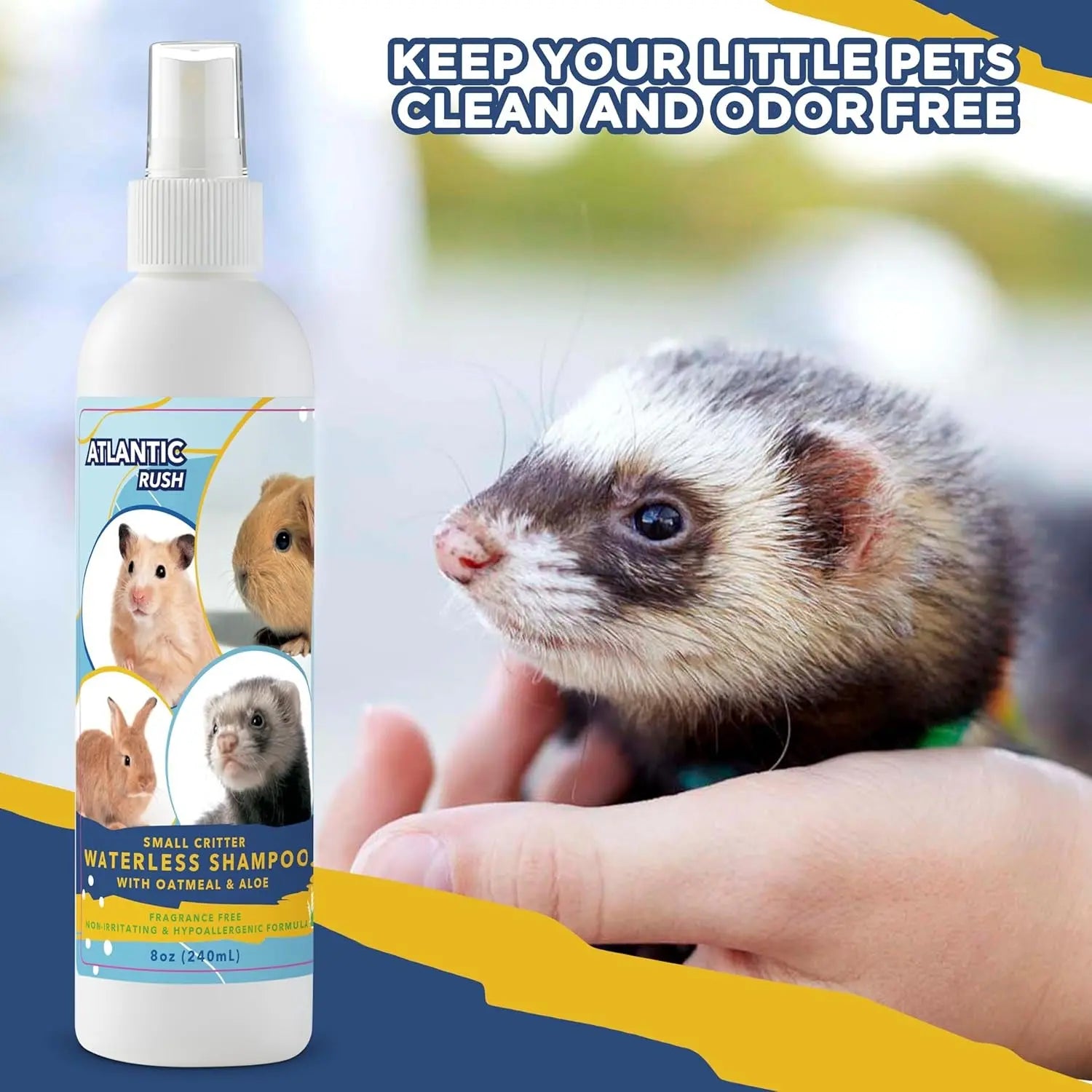 Waterless Small Pet Shampoo No Rinse Guinea Pig Rabbit Ferret 8oz Gentle