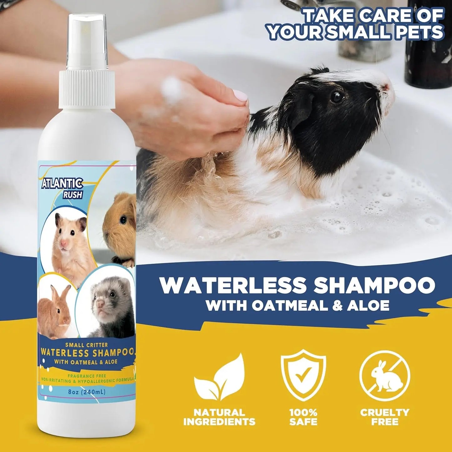 Waterless Small Pet Shampoo No Rinse Guinea Pig Rabbit Ferret 8oz Gentle