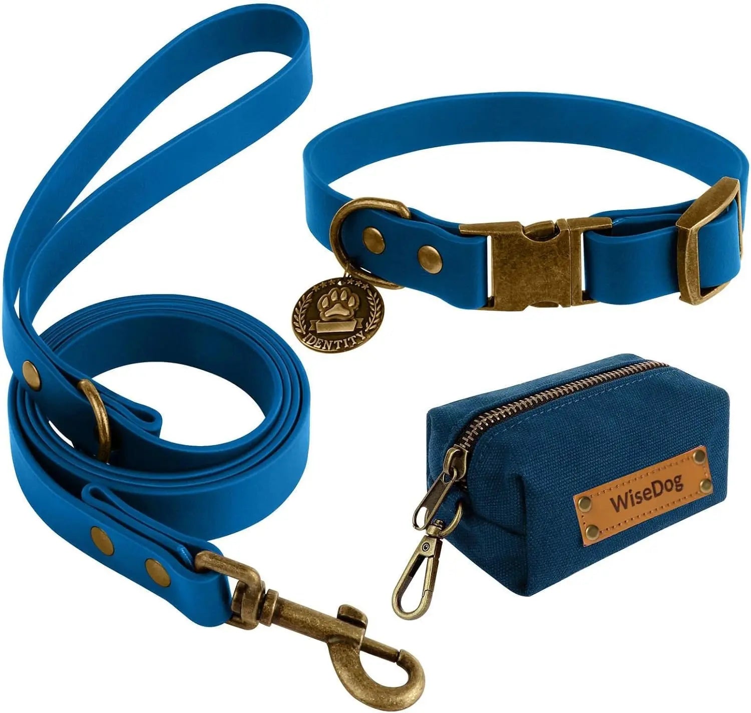 Waterproof Dog Collar & 4FT Leash Set Adjustable XS–XL with Poop Bag Blue