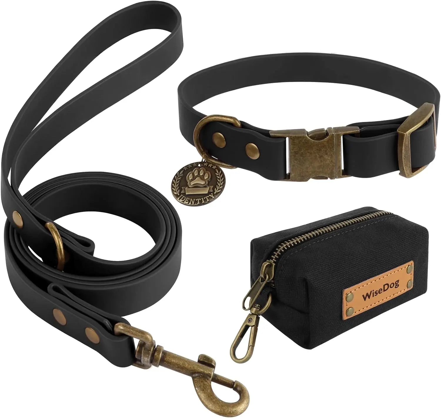 Waterproof Dog Collar & 4FT Leash Set Adjustable XS–XL with Poop Bag Black