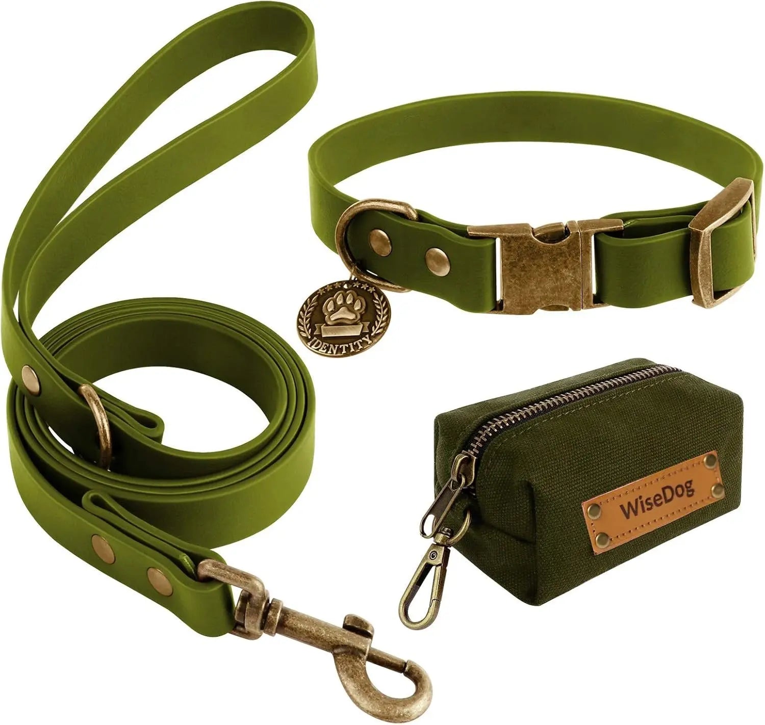 Waterproof Dog Collar & 4FT Leash Set Adjustable XS–XL with Poop Bag Green Xl(Collar:16"- 25.5";Leash:6 Ft)