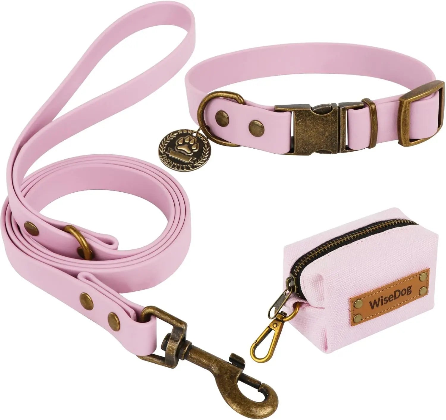 Waterproof Dog Collar & 4FT Leash Set Adjustable XS–XL with Poop Bag Pale Pinkish Purple Xl(Collar:16"- 25.5";Leash:6 Ft)
