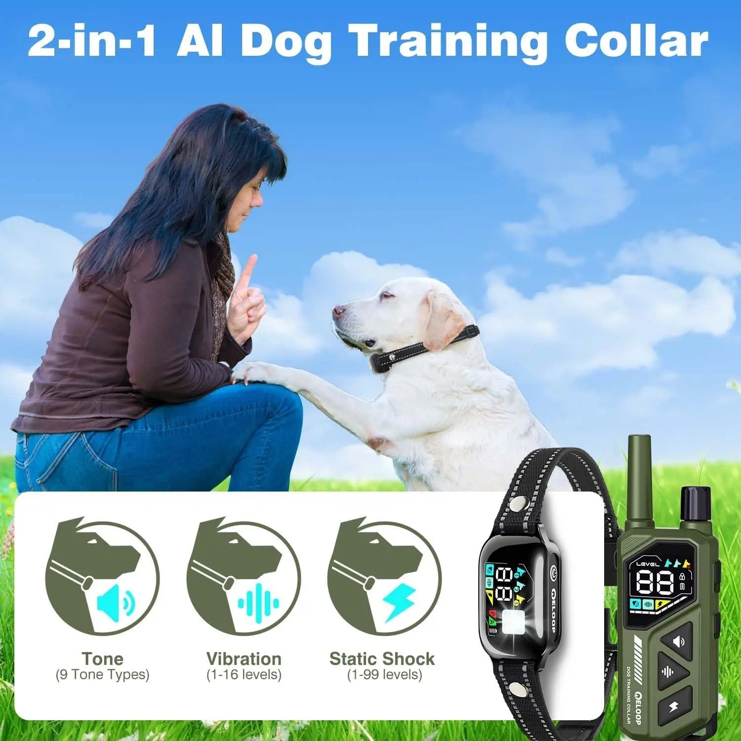 Waterproof Dog Shock Collar for up to 3 Dogs 3300FT AI Bark IPX7 Rechargeable