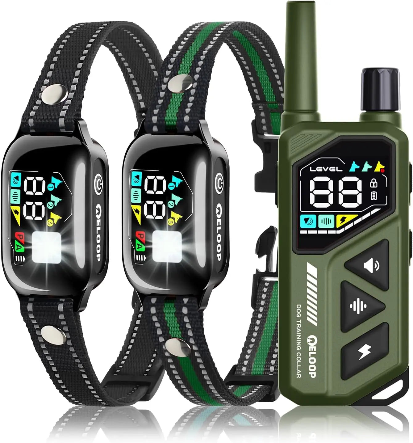 Waterproof Dog Shock Collar for up to 3 Dogs 3300FT AI Bark IPX7 Rechargeable For 2 Dogs(Green)