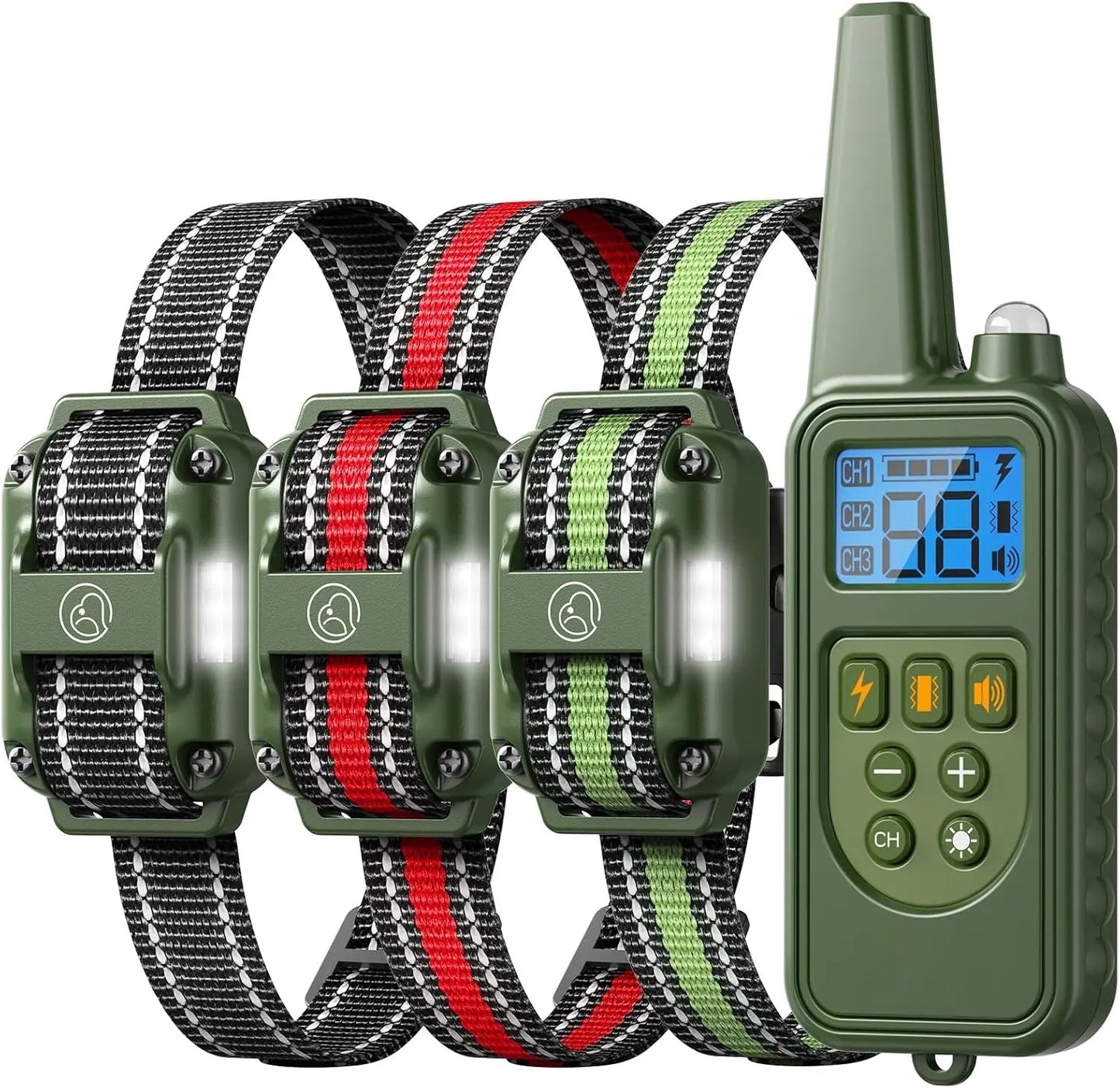 Waterproof Dog Training Collars for up to 3 Dogs 2600FT Remote IPX7 Rechargeable For 3 Dogs (D8 Green)
