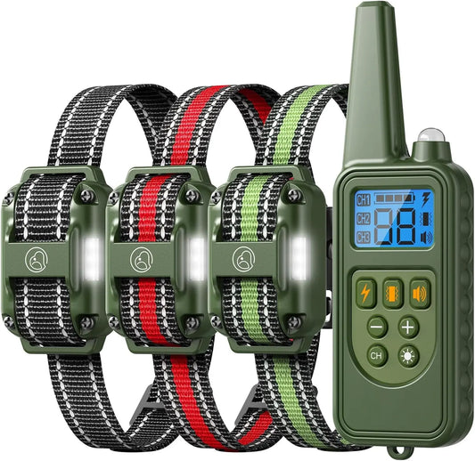 Waterproof Dog Training Collars for up to 3 Dogs 2600FT Remote IPX7 Rechargeable For 3 Dogs (D8 Green)