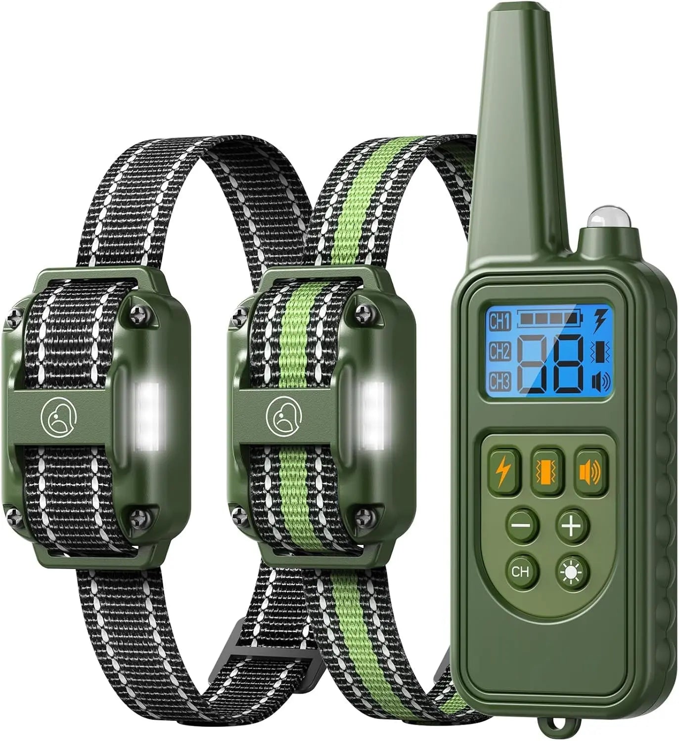 Waterproof Dog Training Collars for up to 3 Dogs 2600FT Remote IPX7 Rechargeable For 2 Dogs (D8 Green)