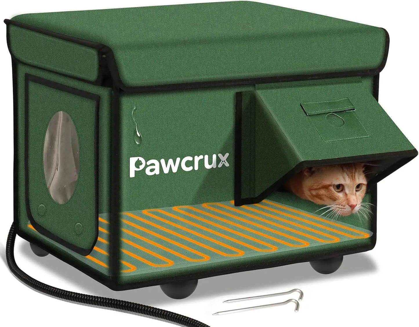Weatherproof Heated Outdoor Cat House with Heating Pad & Escape Door
