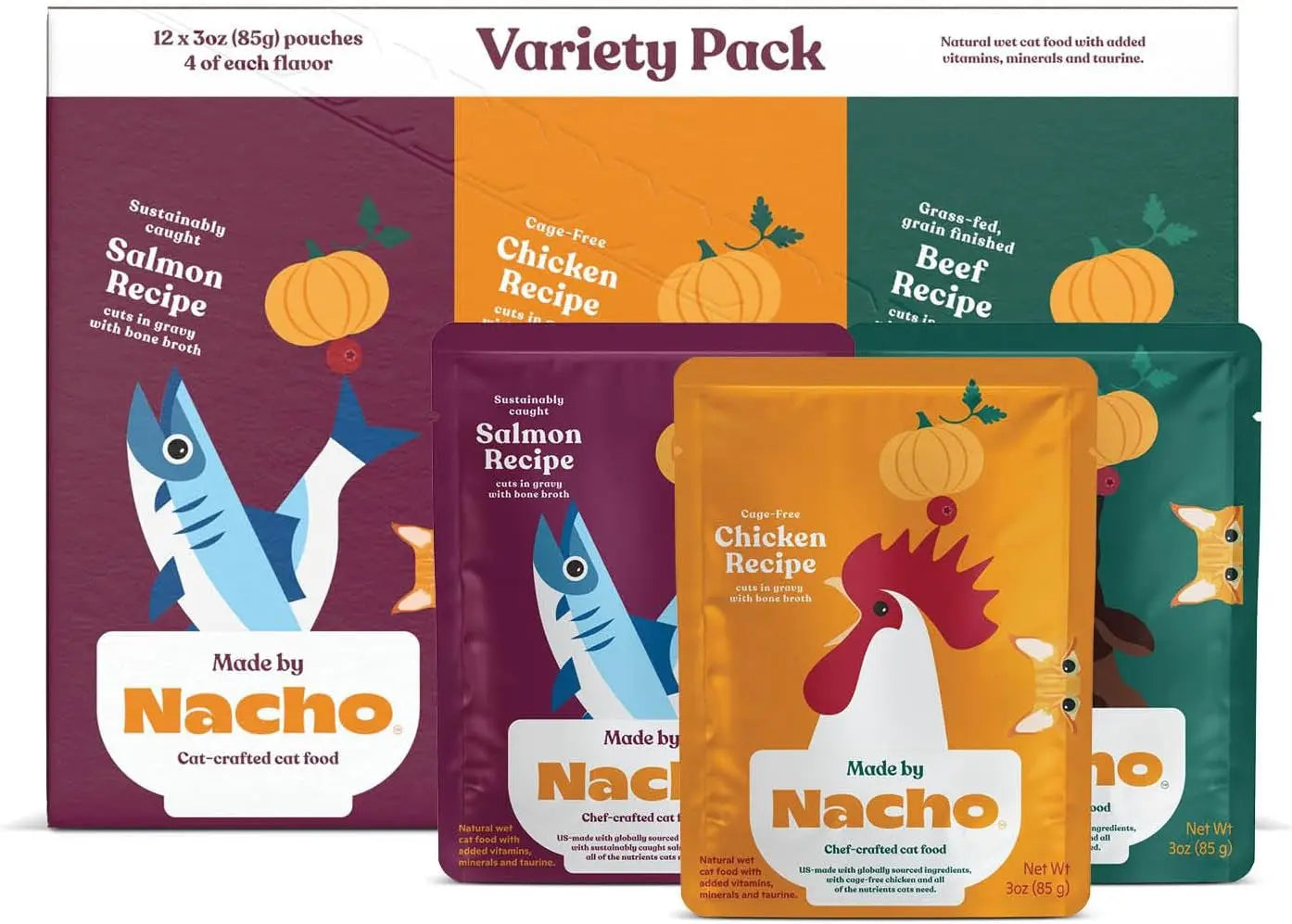 Wet Cat Food Variety Pack Bone Broth Gravy High Protein Chicken Salmon 12Pk Default Title