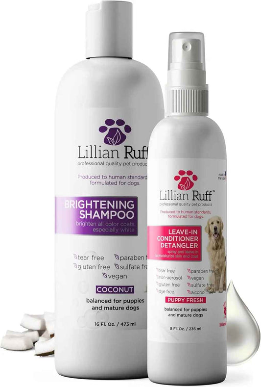 Whitening Dog Shampoo & Leave-In Conditioner Detangler Odor Control Set