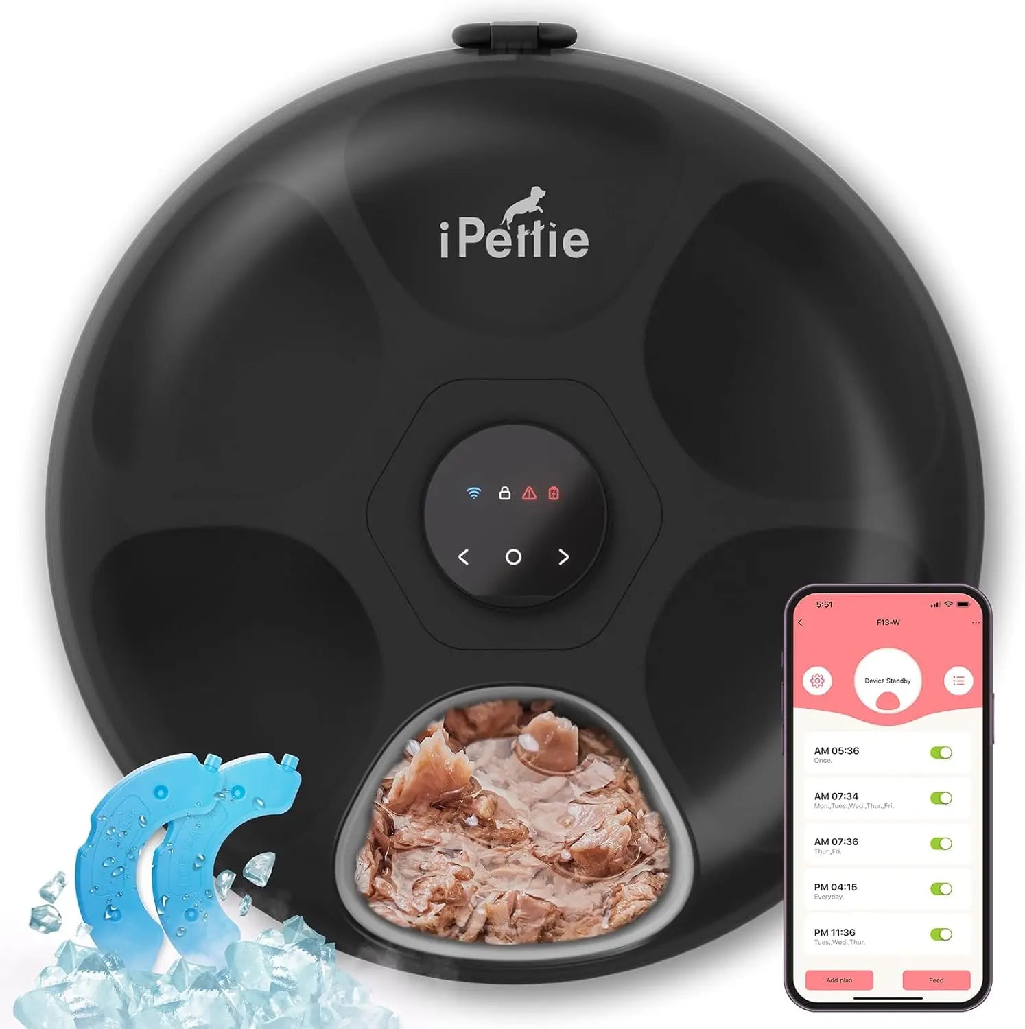 WiFi 6 Smart Cat & Small Dog Feeder with App Control, Wet & Dry Food, Ice Packs Black