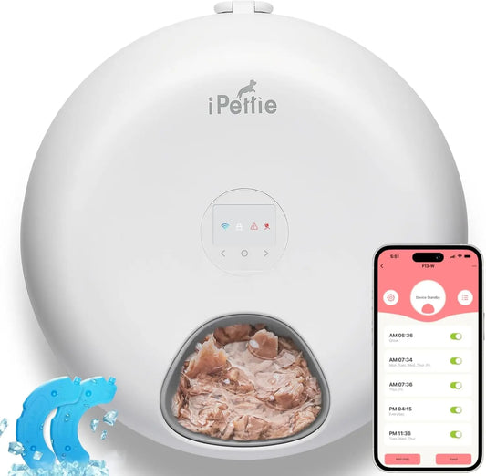 WiFi 6 Smart Cat & Small Dog Feeder with App Control, Wet & Dry Food, Ice Packs White