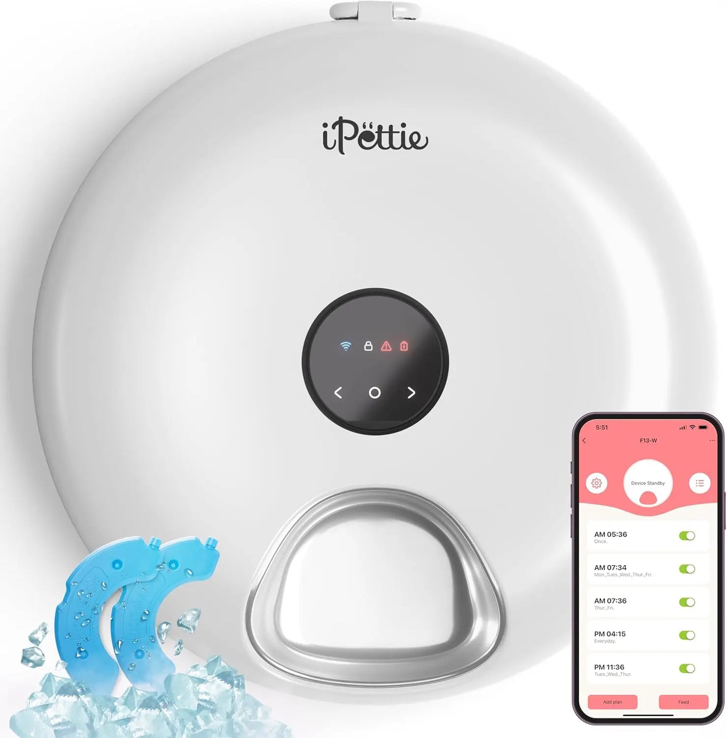 WiFi 6 Smart Cat & Small Dog Feeder with App Control, Wet & Dry Food, Ice Packs Stainless Steel White