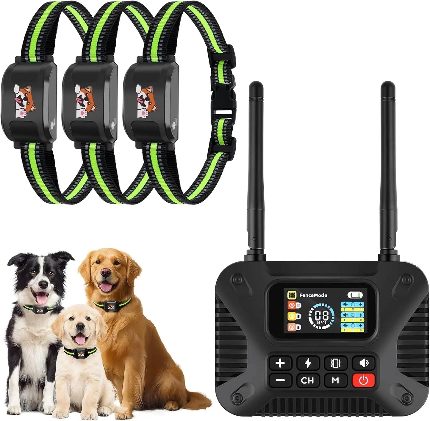 Wireless Dog Fence System for 3 Dogs 2.4GHz Waterproof Rechargeable 1 Controller 3 Collar