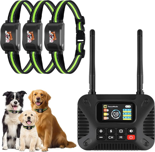 Wireless Dog Fence System for 3 Dogs 2.4GHz Waterproof Rechargeable 1 Controller 3 Collar