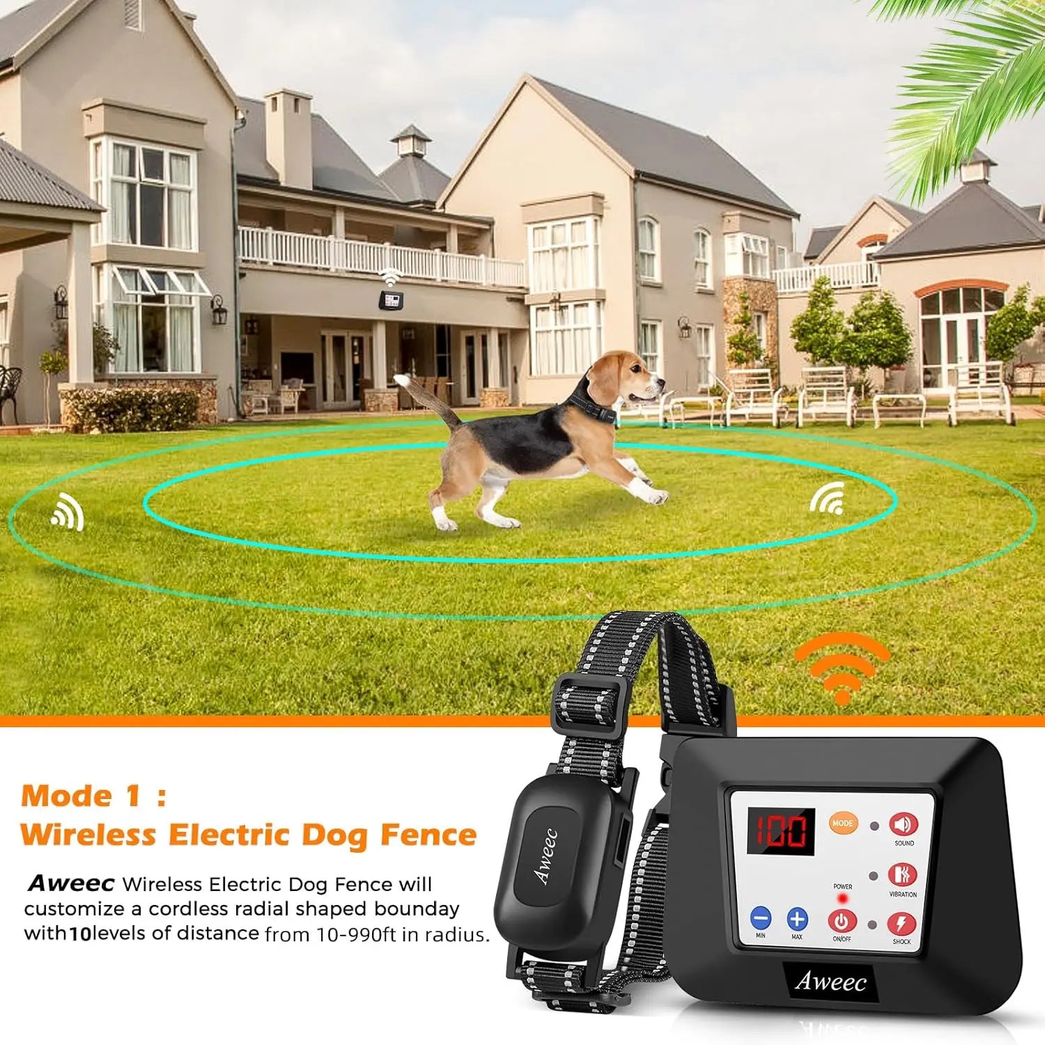 Wireless Dog Fence System with Training Collar Remote Boundary for 2 Large Dogs