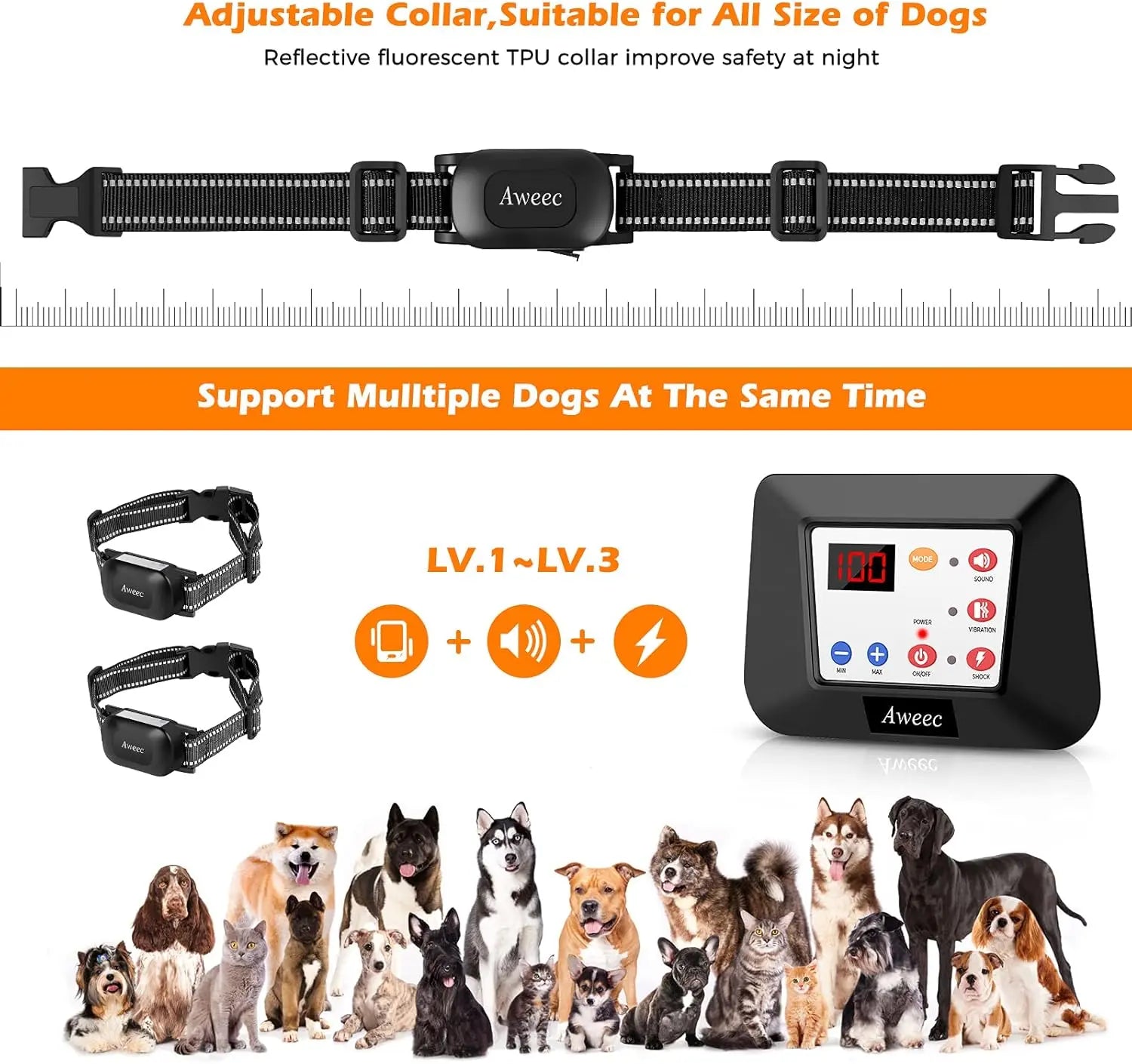 Wireless Dog Fence System with Training Collar Remote Boundary for 2 Large Dogs