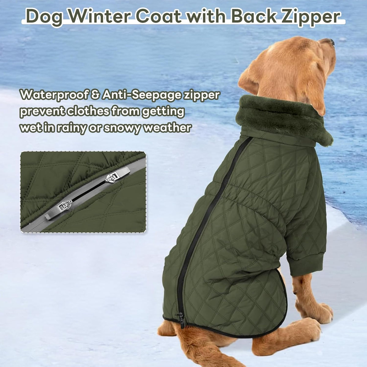 Dog snow coat, waterproof and fleece-lined with high collar, sizes S-3XL